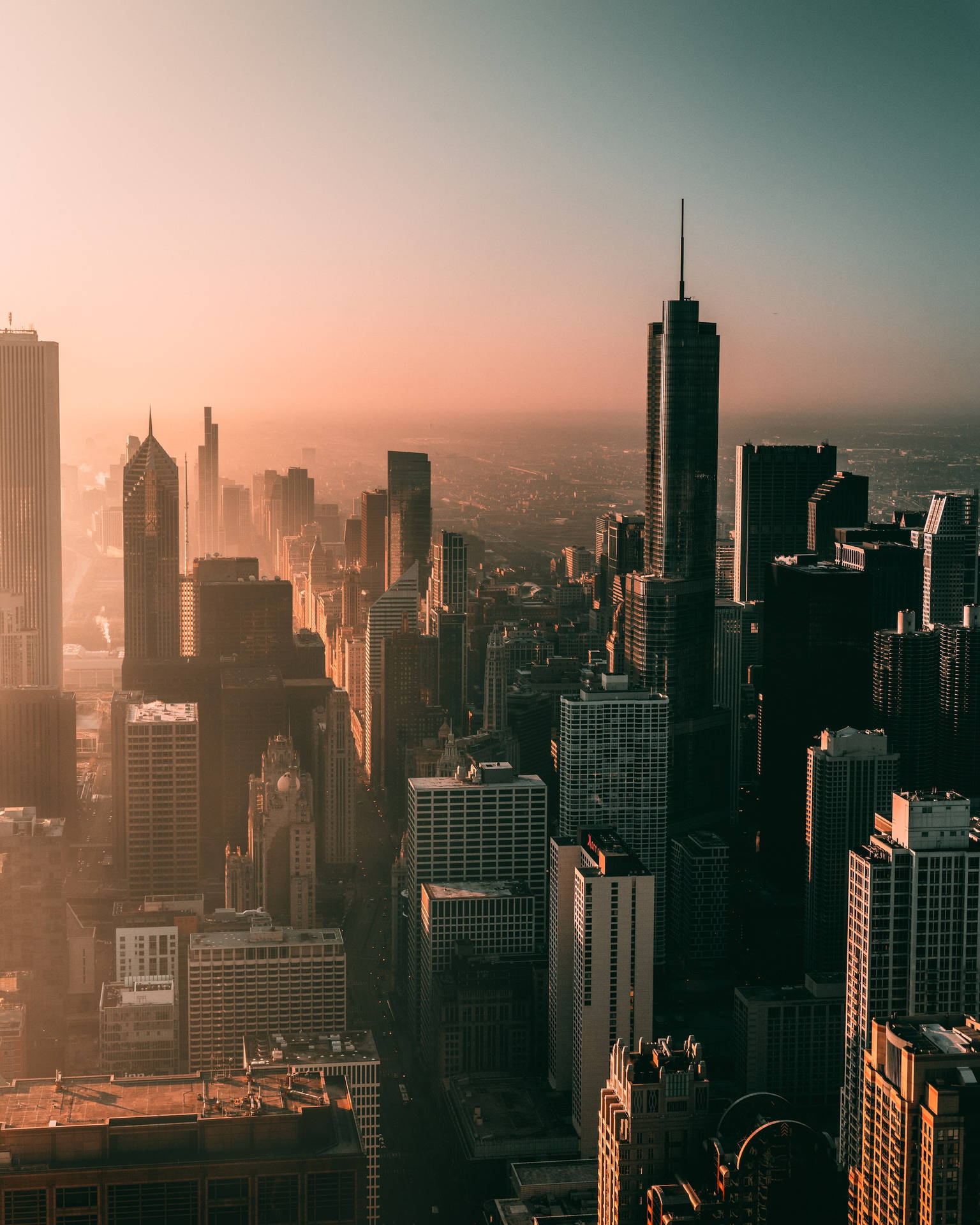 Aerial Shot City Chicago Skyline Wallpaper