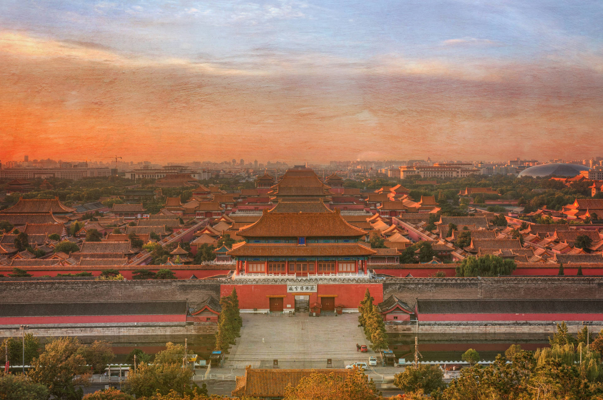 Aerial Shot Forbidden City During Sunset Wallpaper