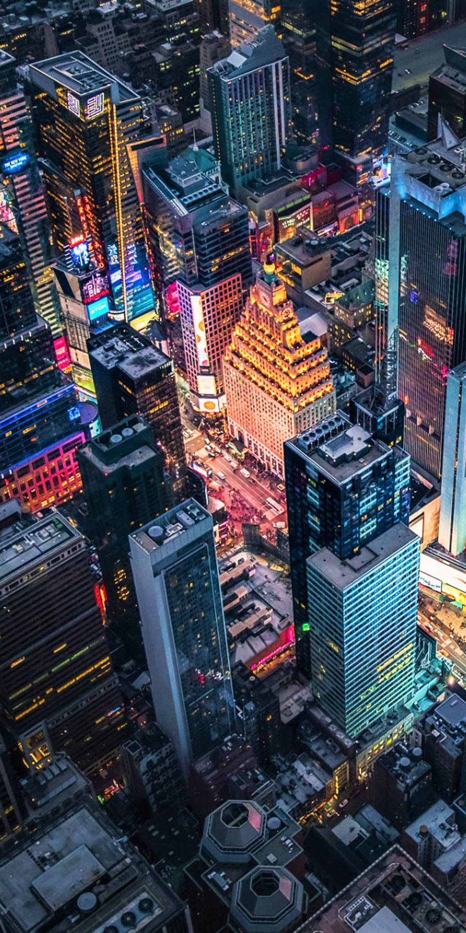 Aerialshot Nueva York Noche Iphone Fondo de pantalla