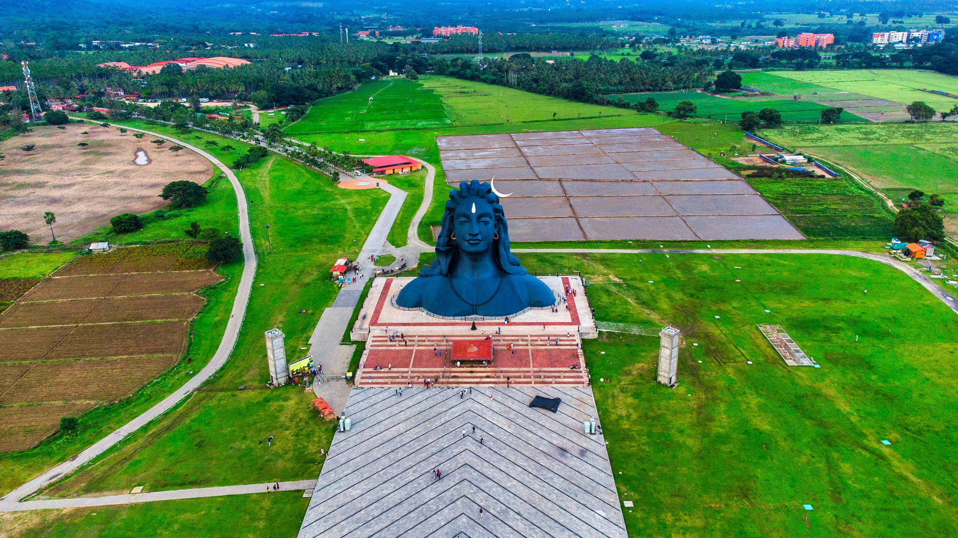 Majestic Aerial View of Adiyogi Shiva Statue Wallpaper