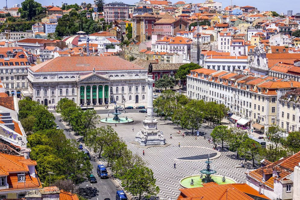 Aerial Shot Rossio Square Lisbon Wallpaper