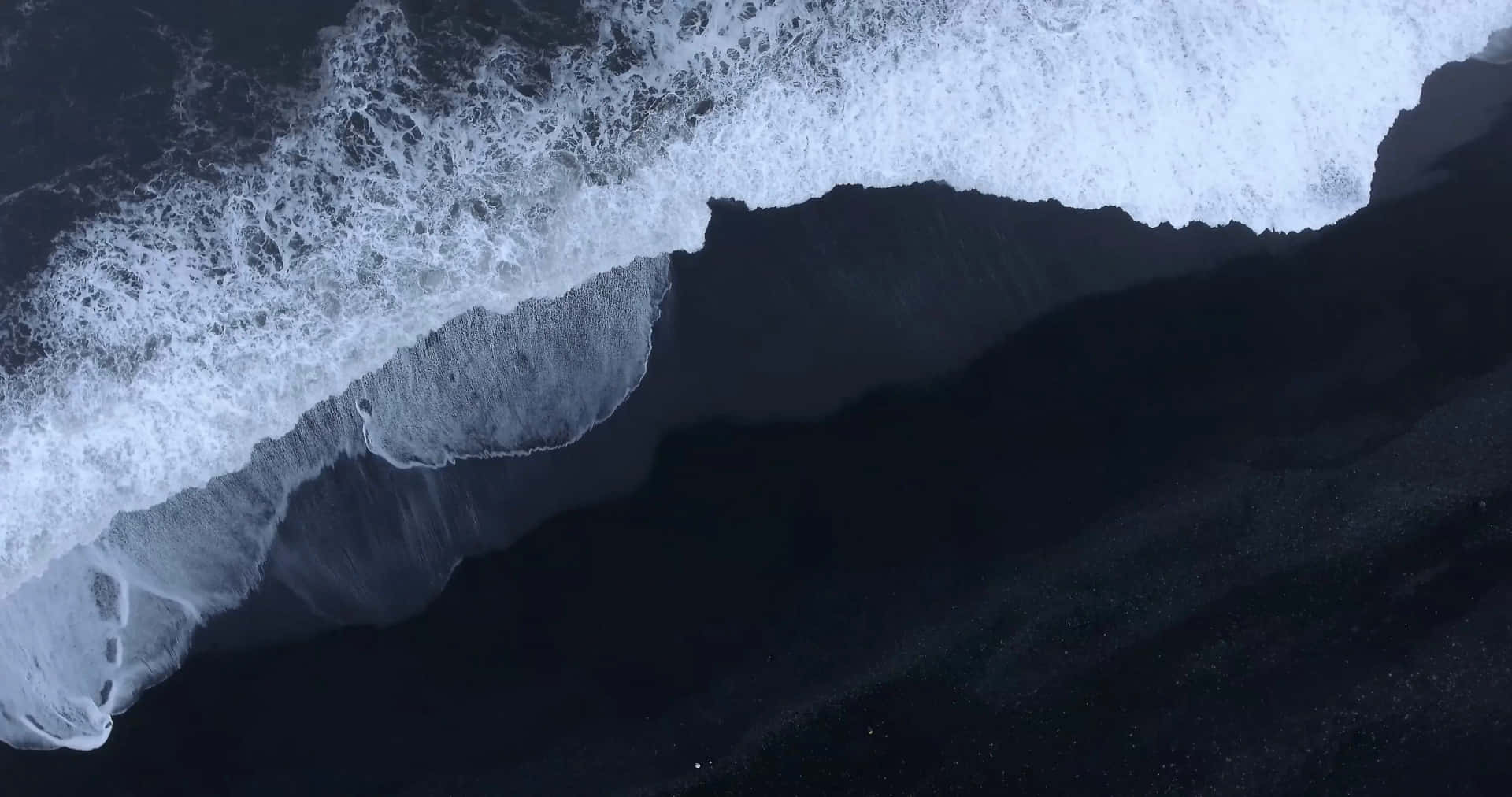 Aerial View Black Sand Beach Waves Wallpaper