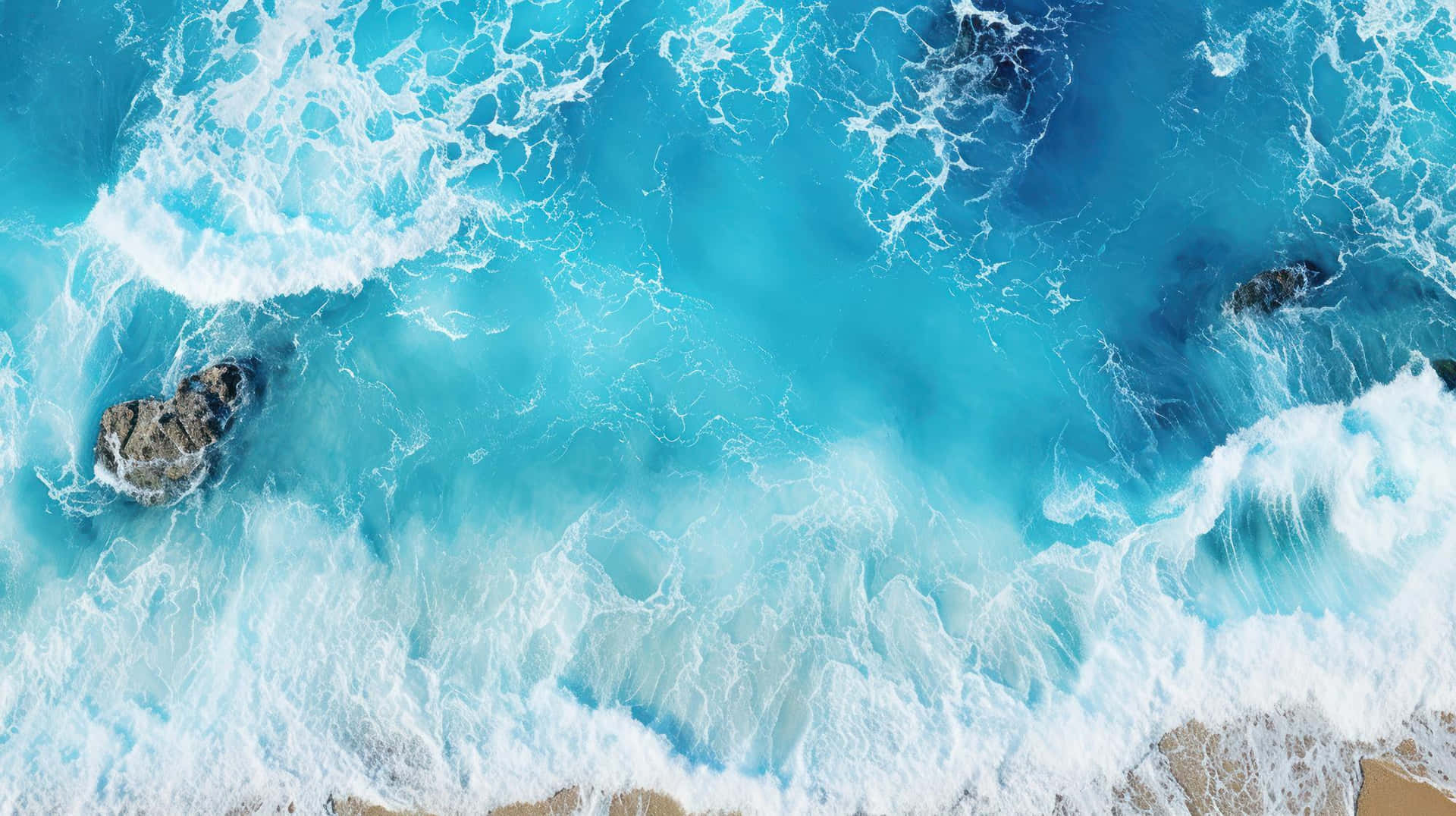Aerial View Blue Coastal Waves Wallpaper