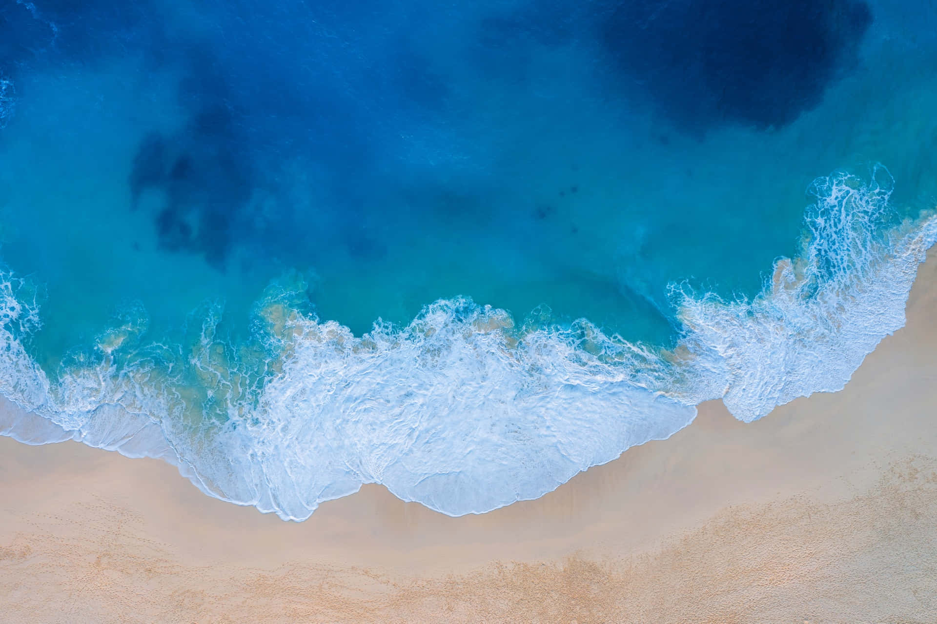 Aerial View Blue Coastline Waves Wallpaper
