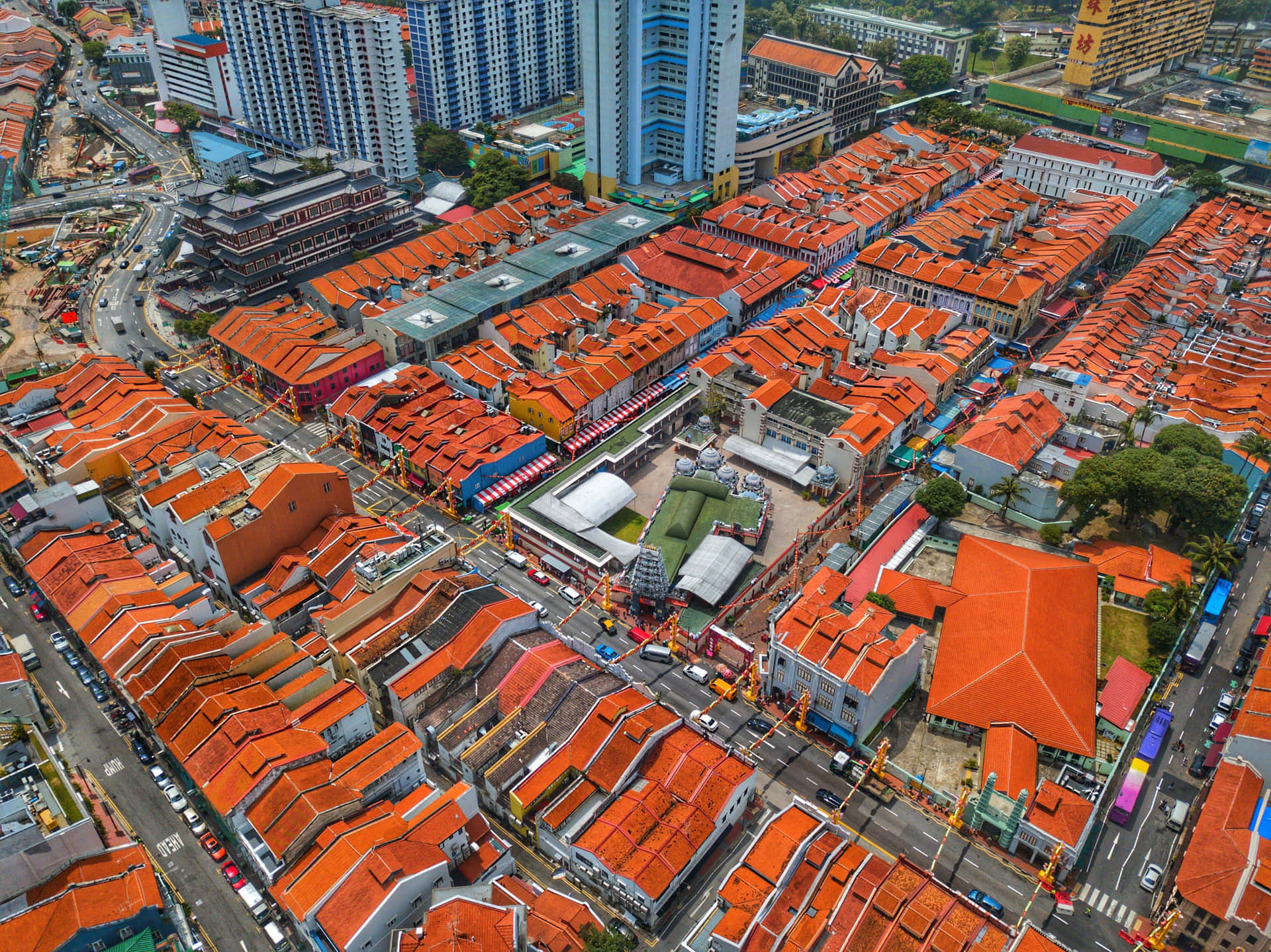 Aerial View Chinatown Singapore Wallpaper