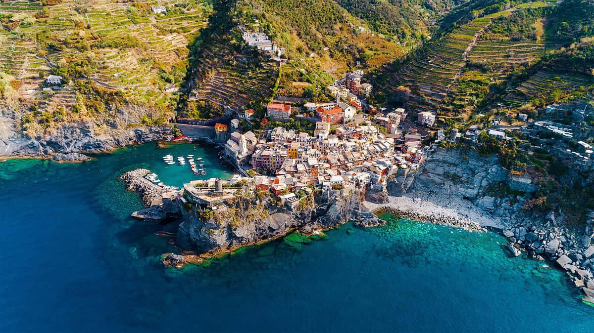 Luftbilde Kystlandsby Cinque Terre Bakgrunnsbildet