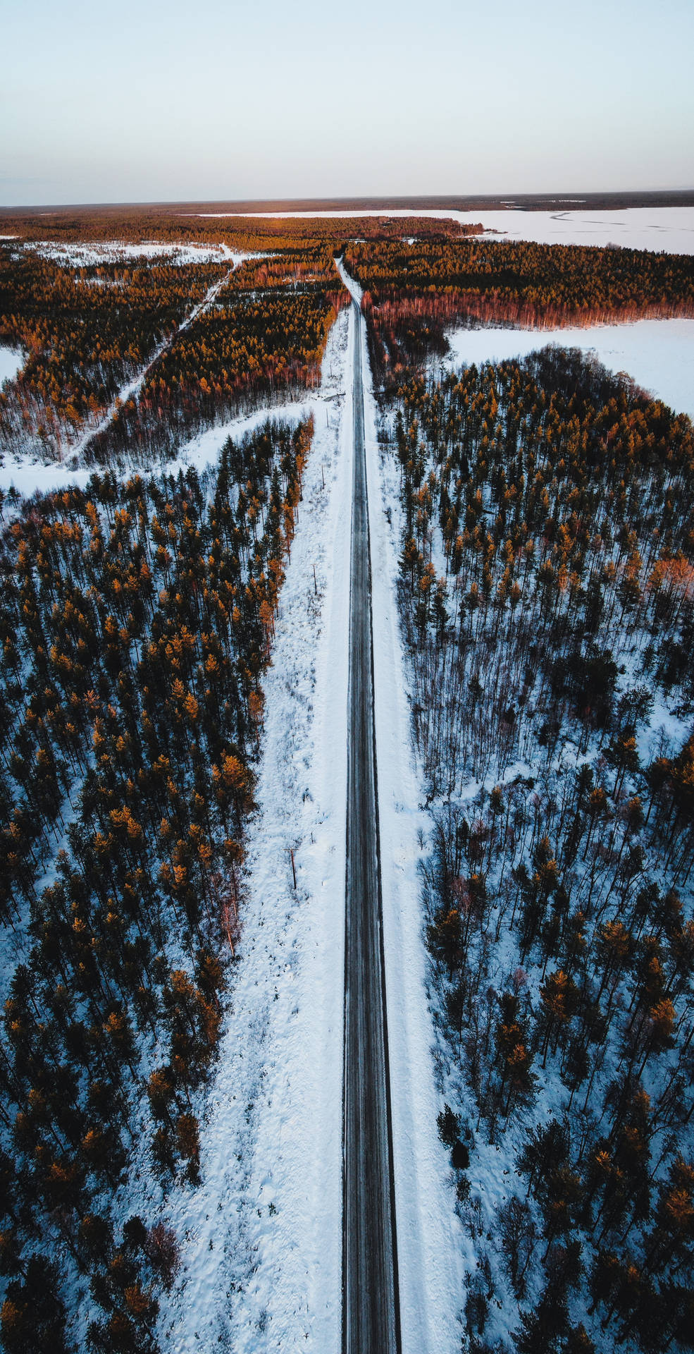 Aerial View Finland Forest Road