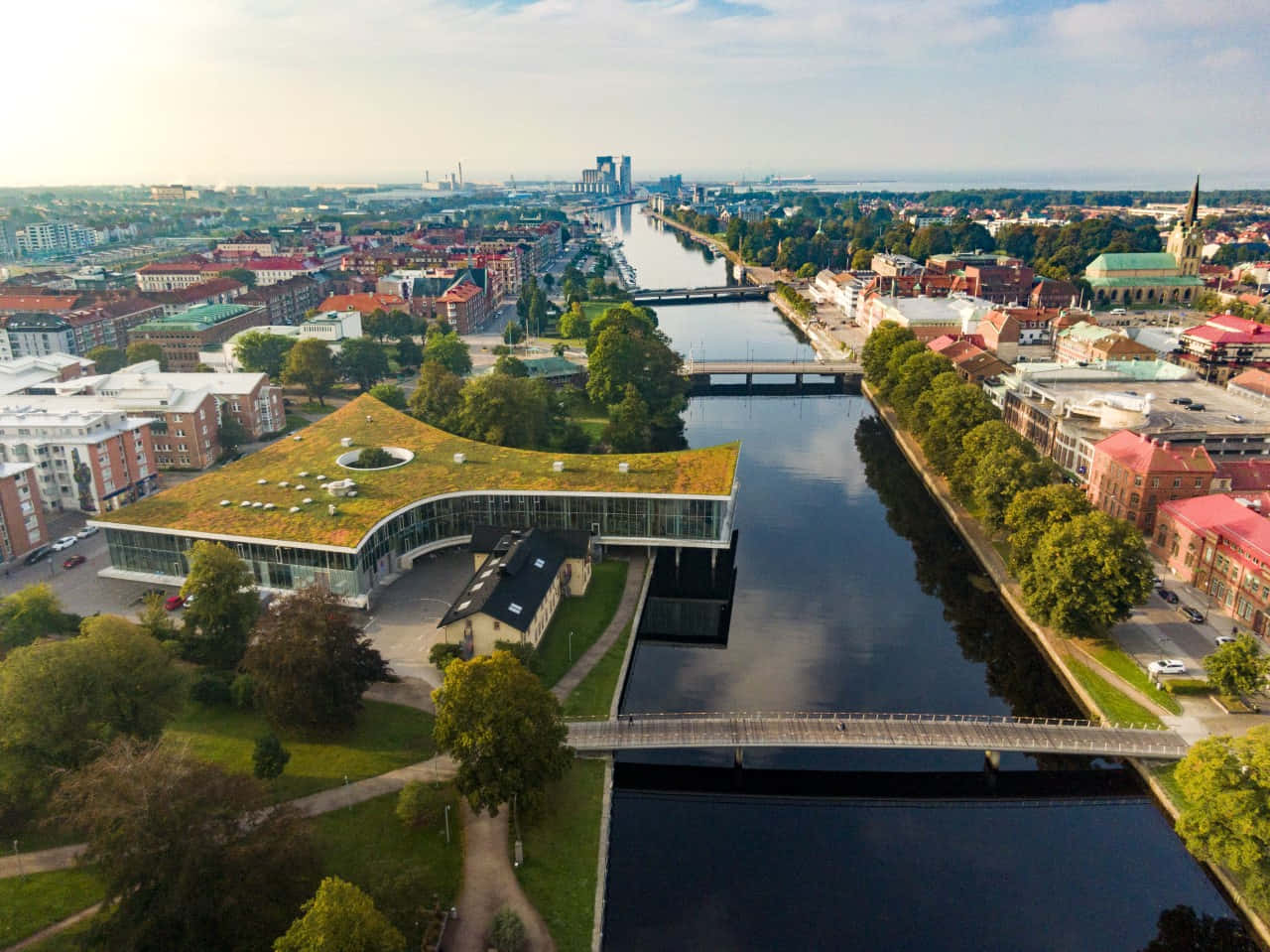 Aerial View Halmstad Riverand Architecture Wallpaper