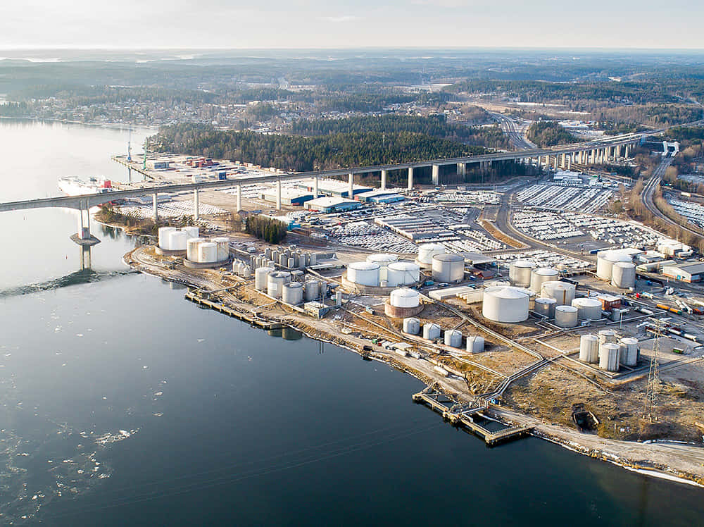Aerial View Industrial Area Sodertalje Sweden Wallpaper