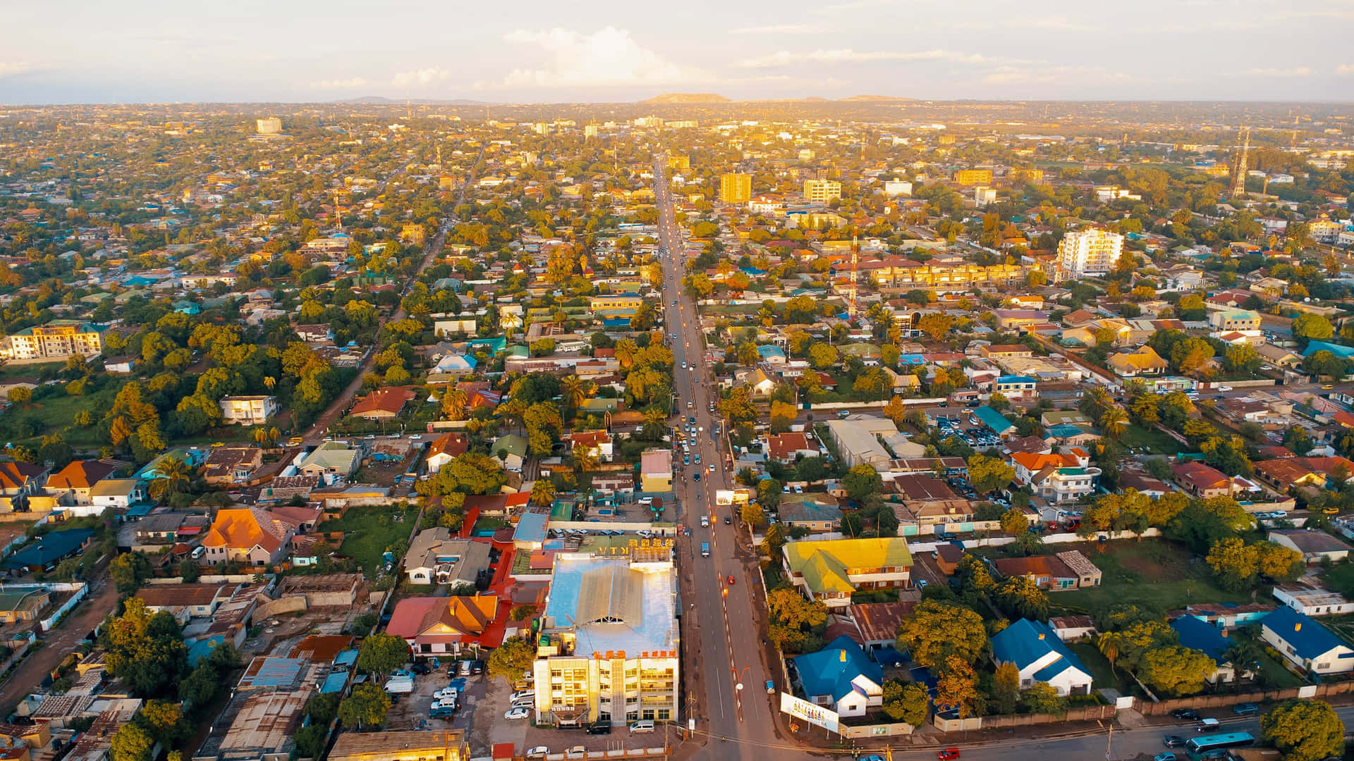 Luchtfoto Kinshasa Dusk Achtergrond