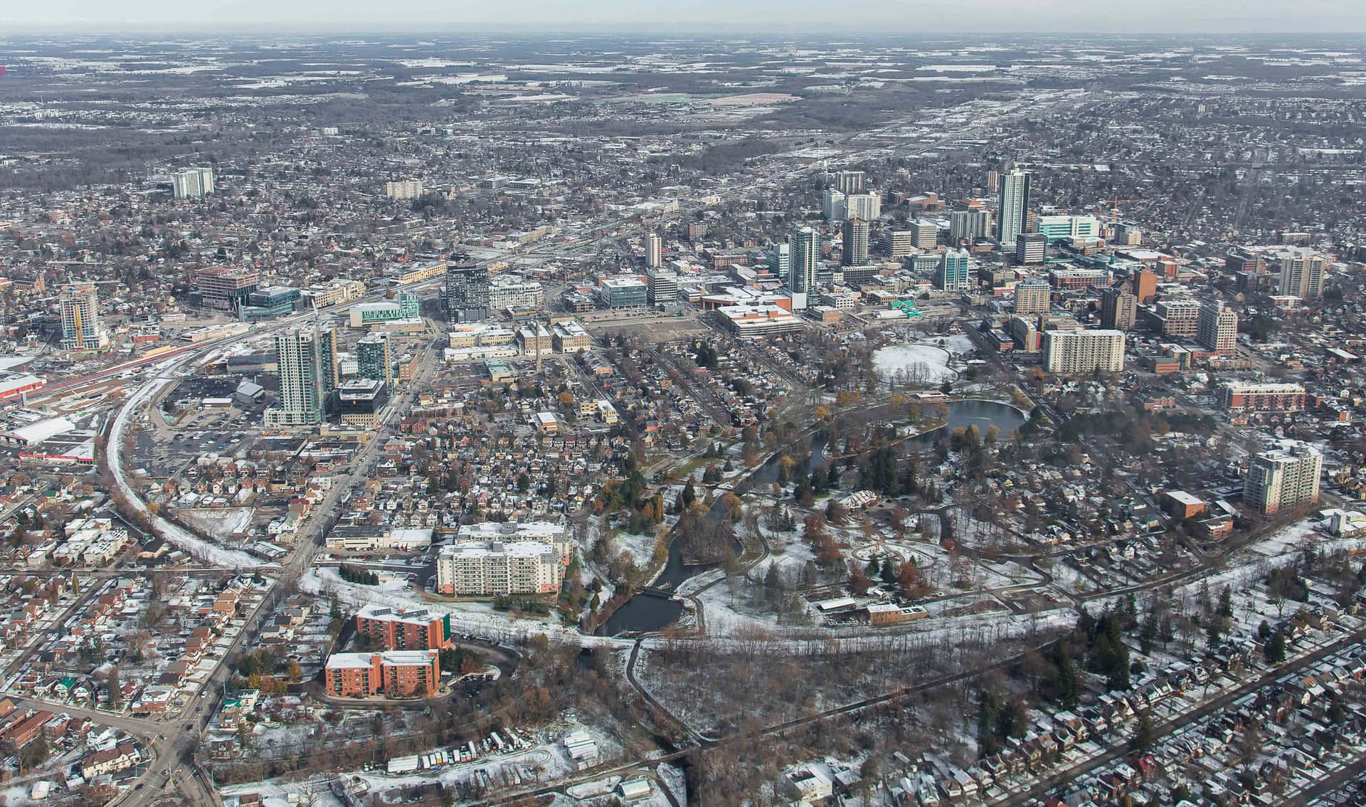 Download Aerial View Kitchener Ontario Winter Wallpaper | Wallpapers.com