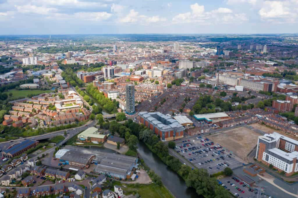 Aerial View Leicester Cityscape U K Wallpaper