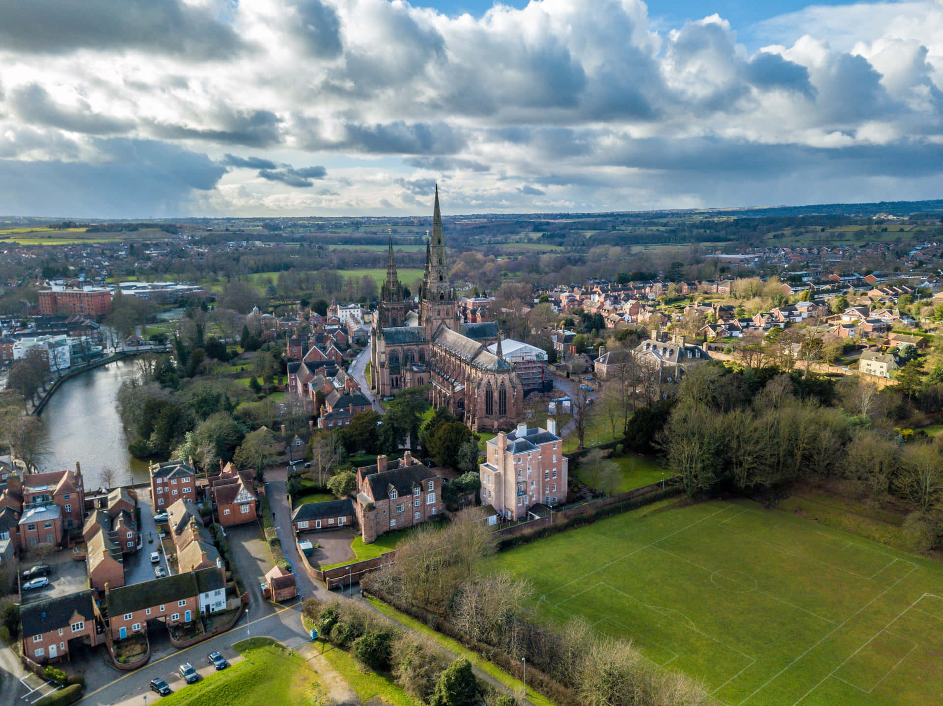 Aerial View Lichfield Cathedraland Town Wallpaper