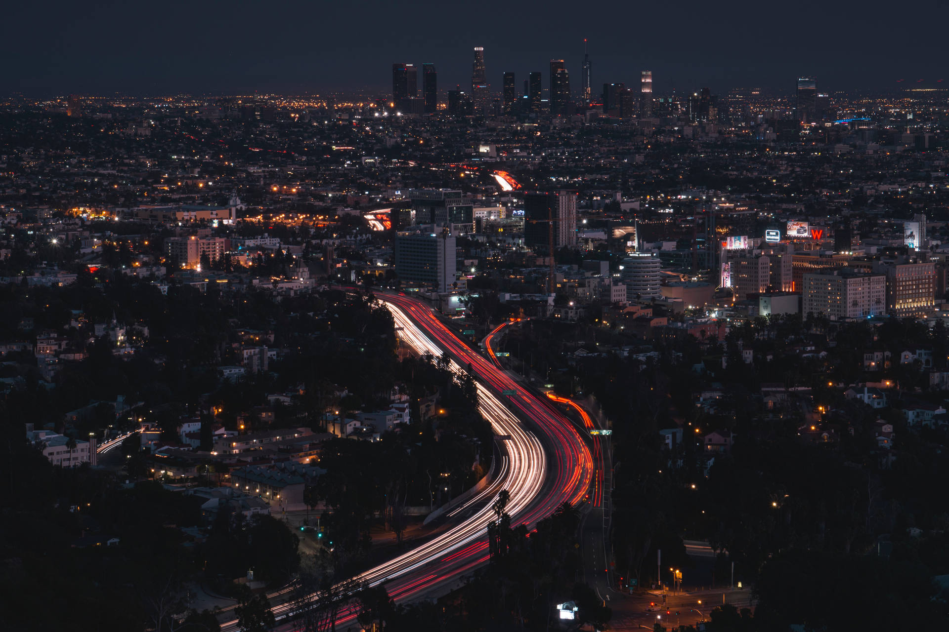 Aerial View Los Angeles City At Night