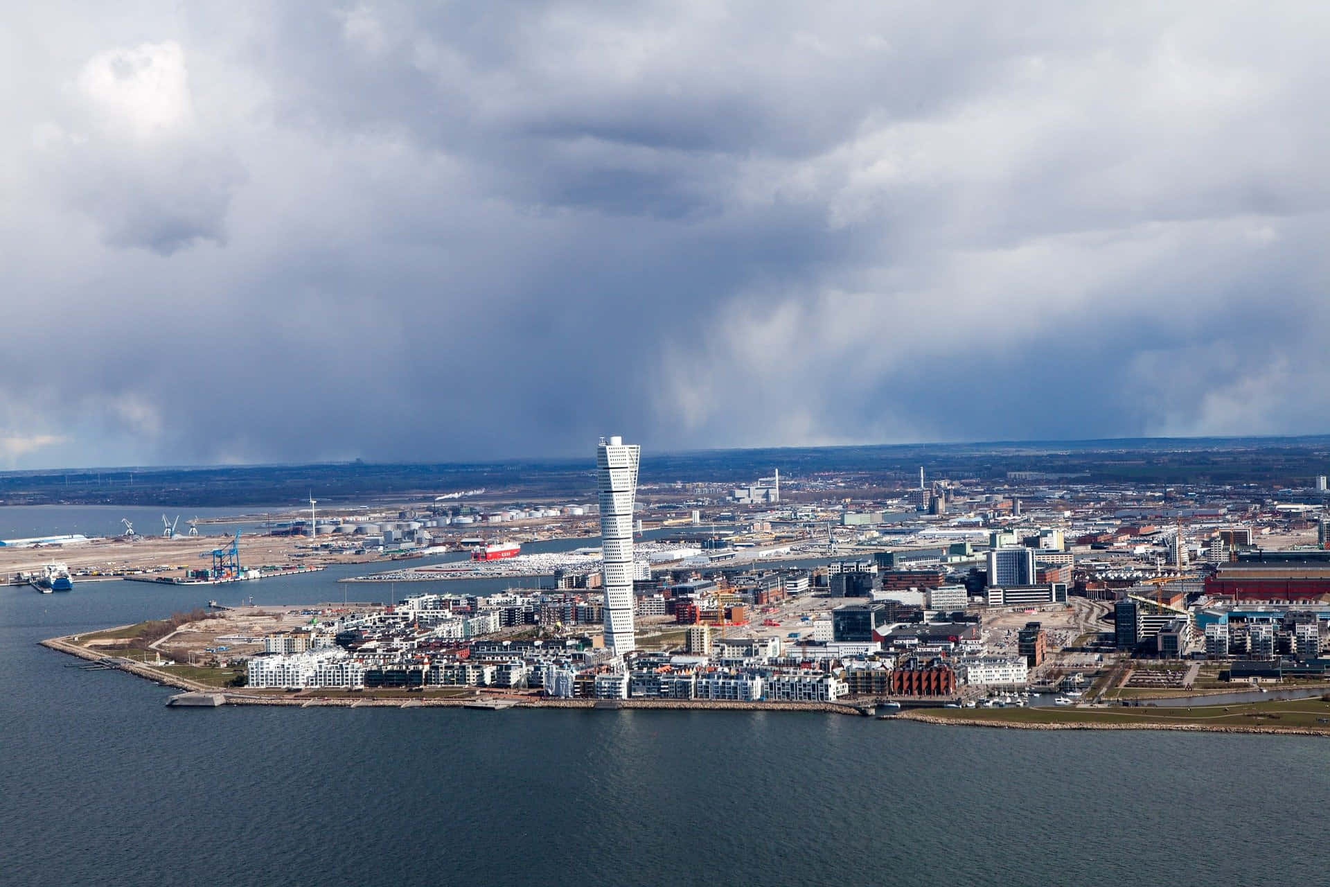 Luchtfoto Malmo Zweden Turning Torso Achtergrond