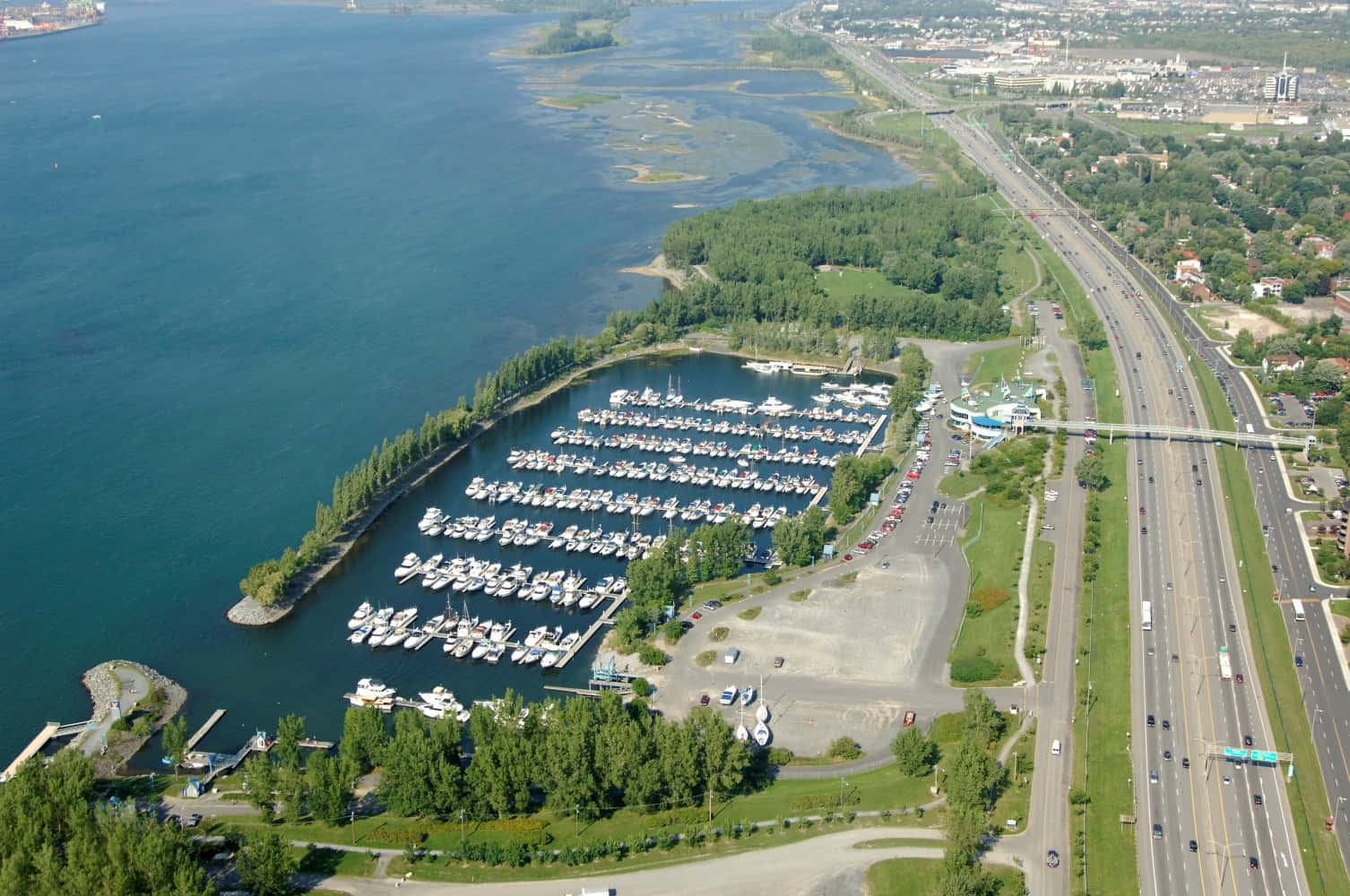 Aerial View Marina Near Highway Wallpaper