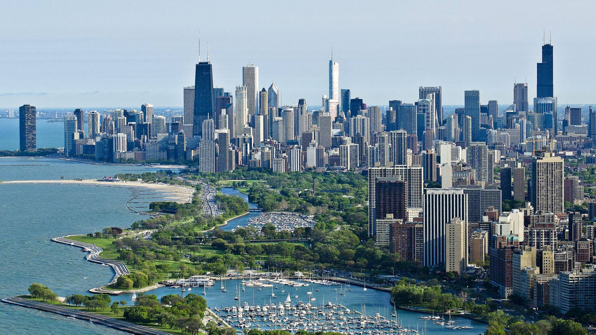 Aerial View Morning Chicago Skyline Wallpaper