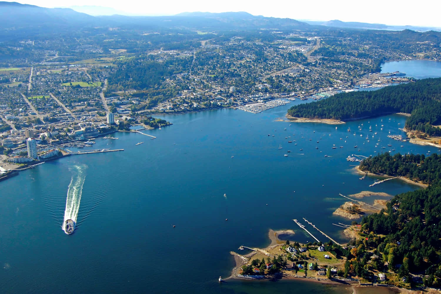 Luftbilde Av Nanaimo Havn British Columbia Bakgrunnsbildet