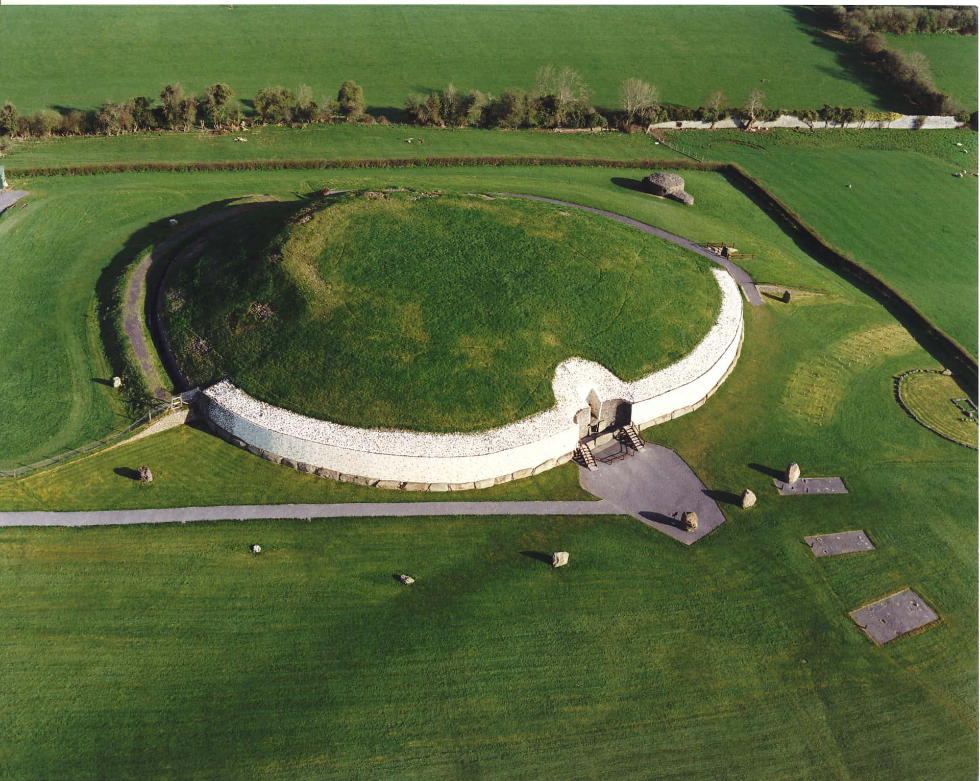 Aerial View Newgrange With Grass Roof Wallpaper