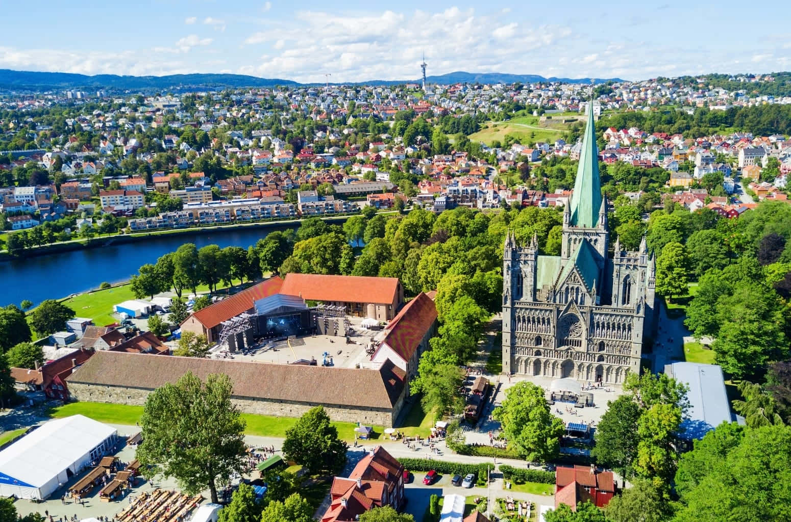 Aerial View Nidaros Cathedral Trondheim Norway Wallpaper