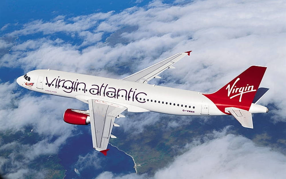Aerial View Of Flying Virgin Atlantic Airplane Wallpaper