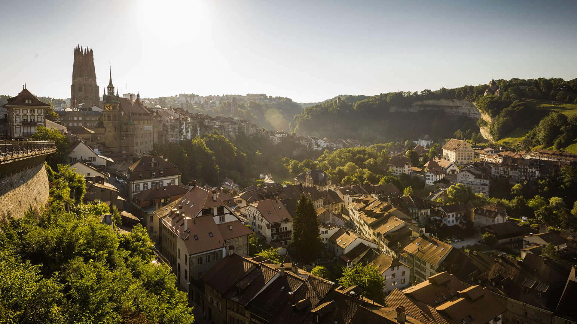 Aerial View Of Fribourg City Wallpaper