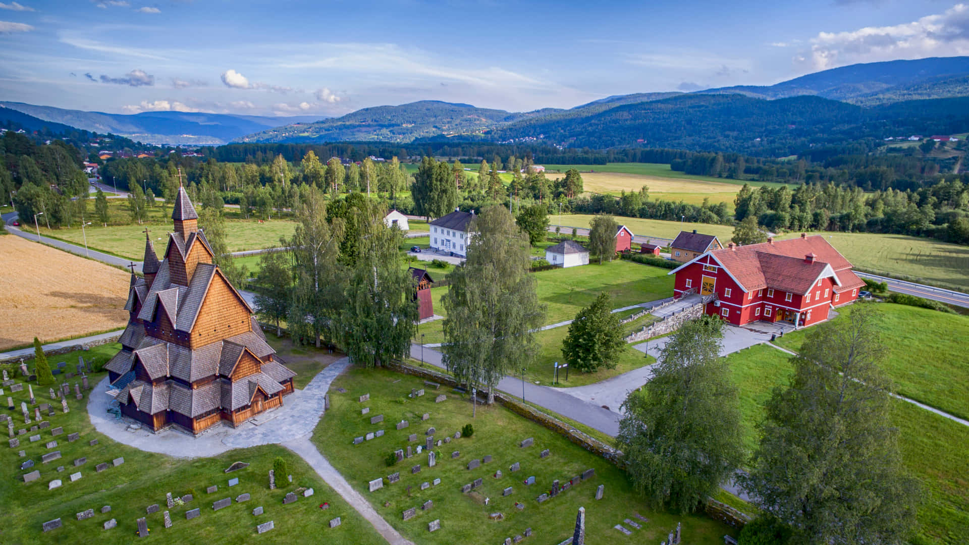 Aerial View Of Heddal Stave Church Wallpaper