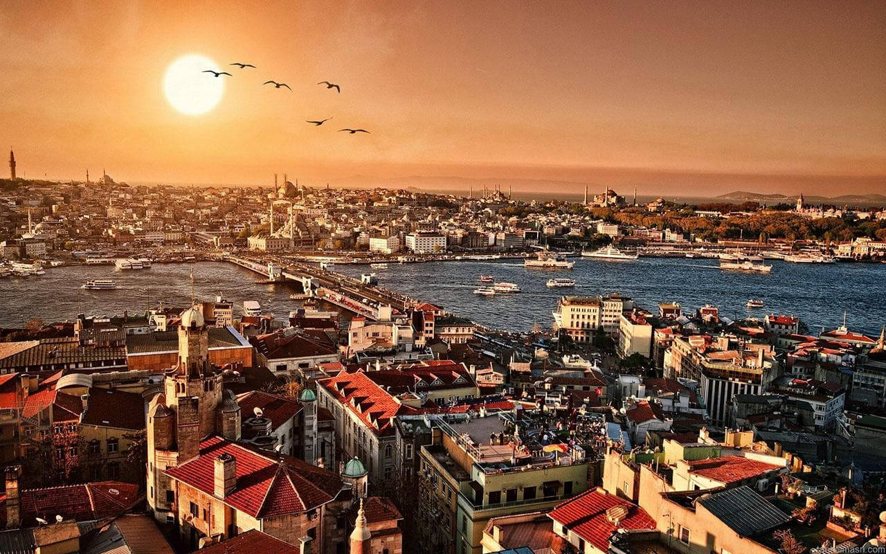 Aerial View Of Istanbul During Sunset
