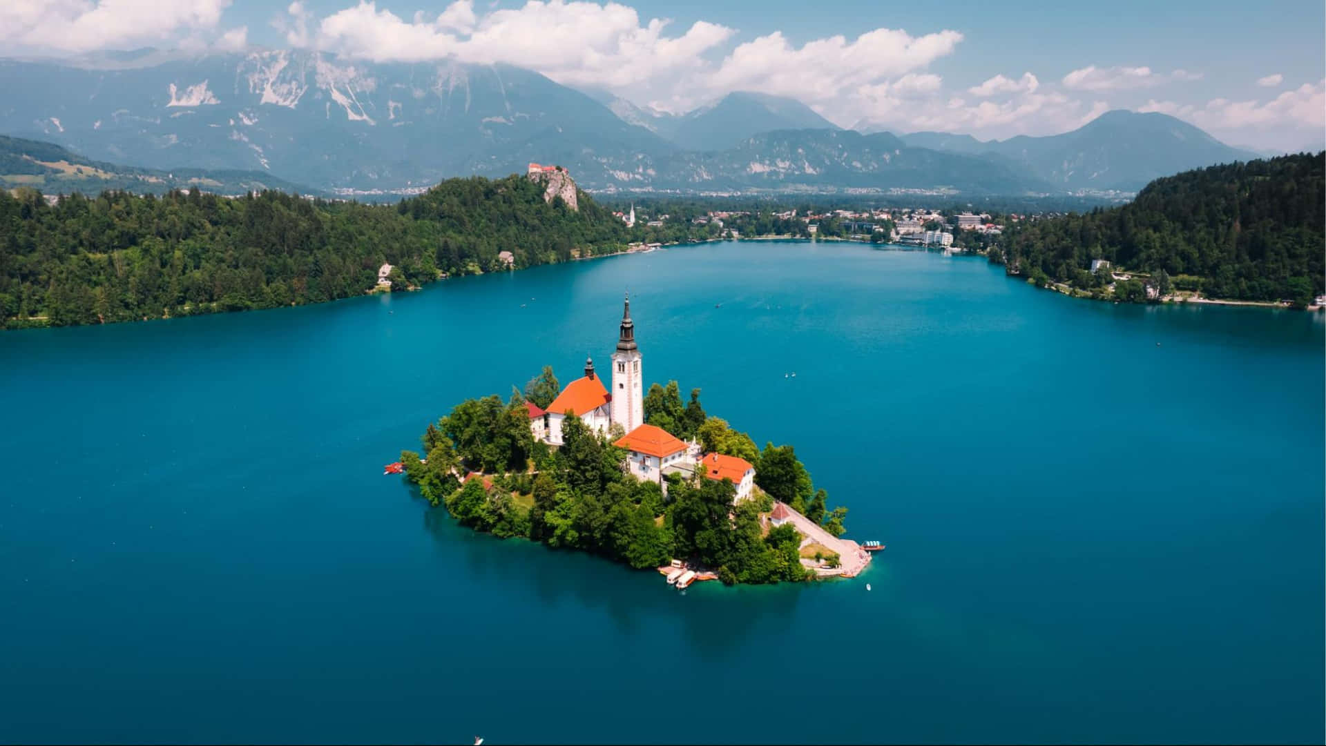 Aerial View Of Lake Bled Flat Waters Wallpaper