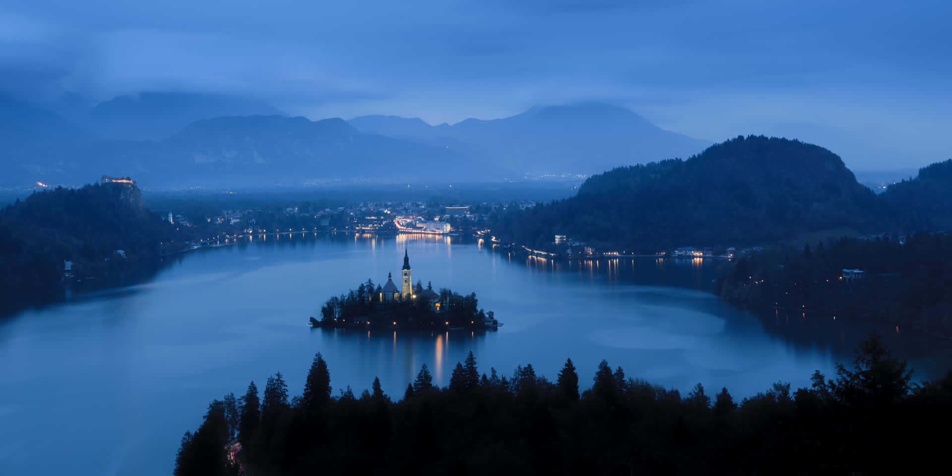 Aerial View Of Lake Bled In An Early Evening Wallpaper