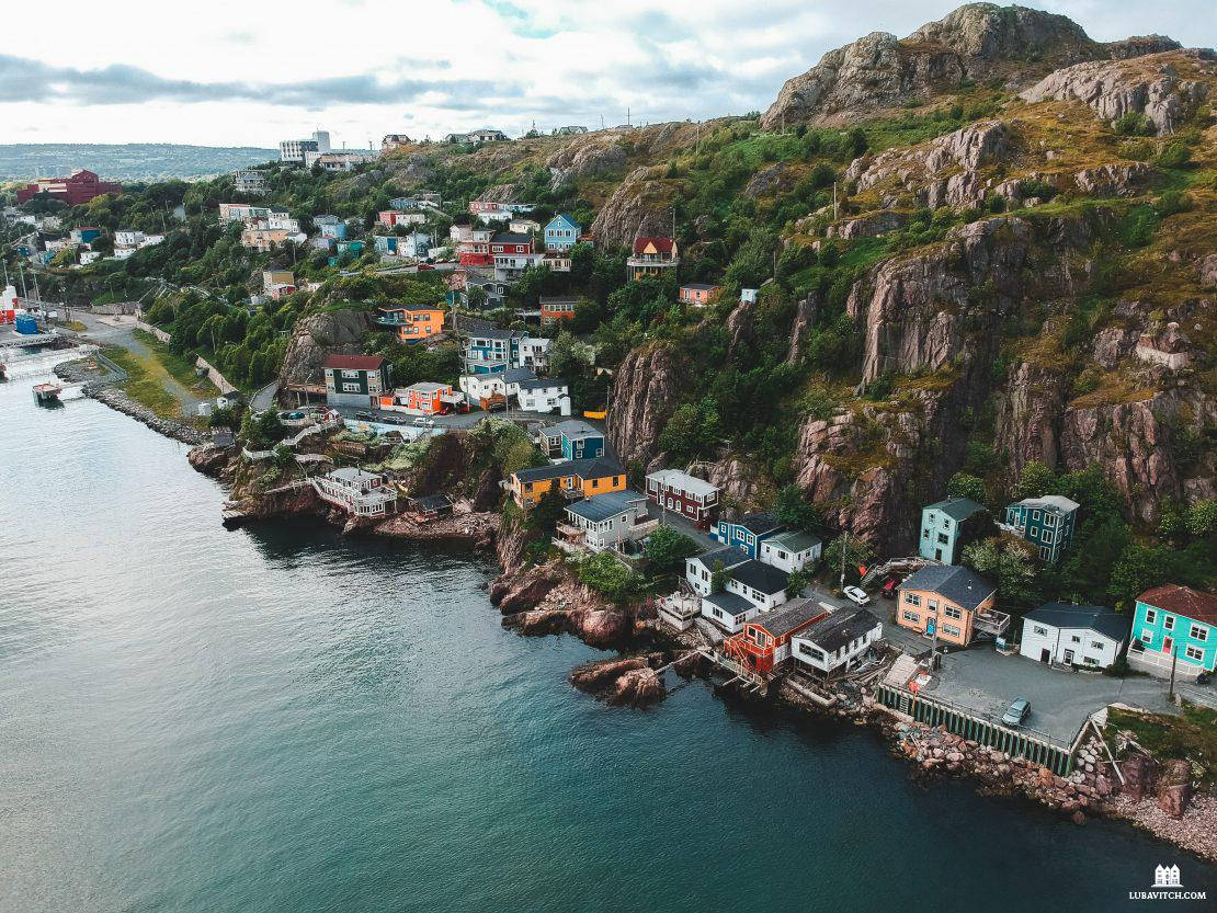 Aerial View Of Newfoundland's Coastal Town Wallpaper
