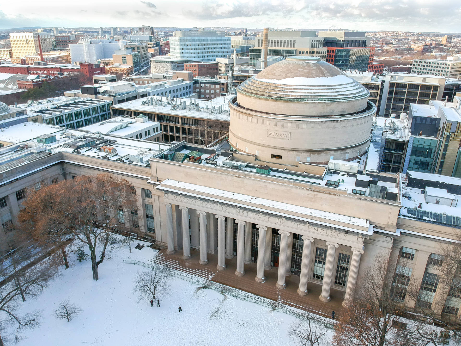 Aerial View Of Snowy MIT Great Dome Wallpaper