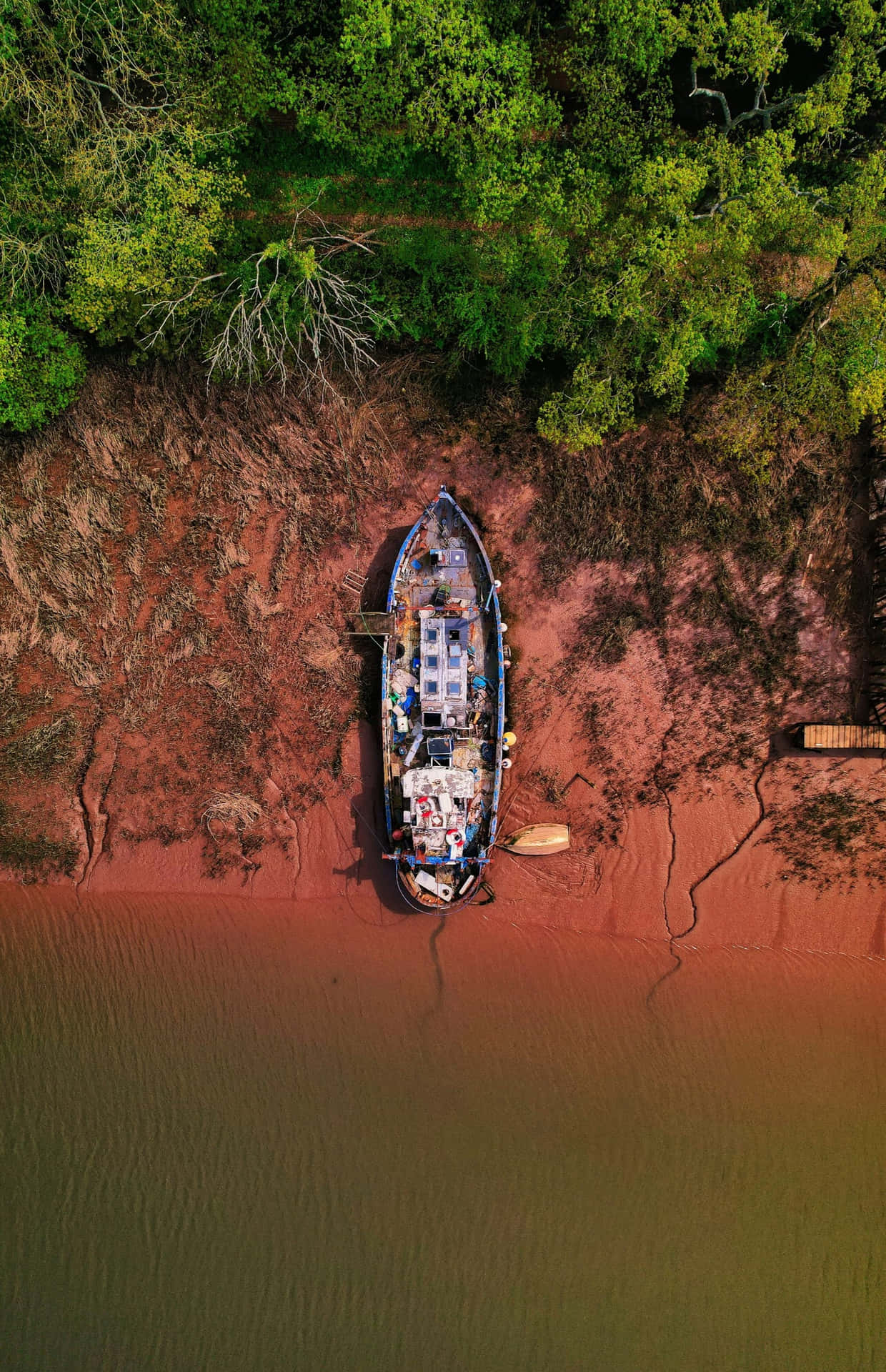 Aerial View Of Stranded Boat Wallpaper