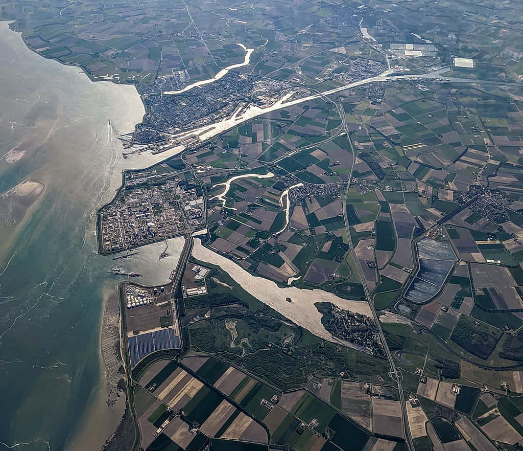 Luftbilde Av Terneuzen Nederland Bakgrunnsbildet