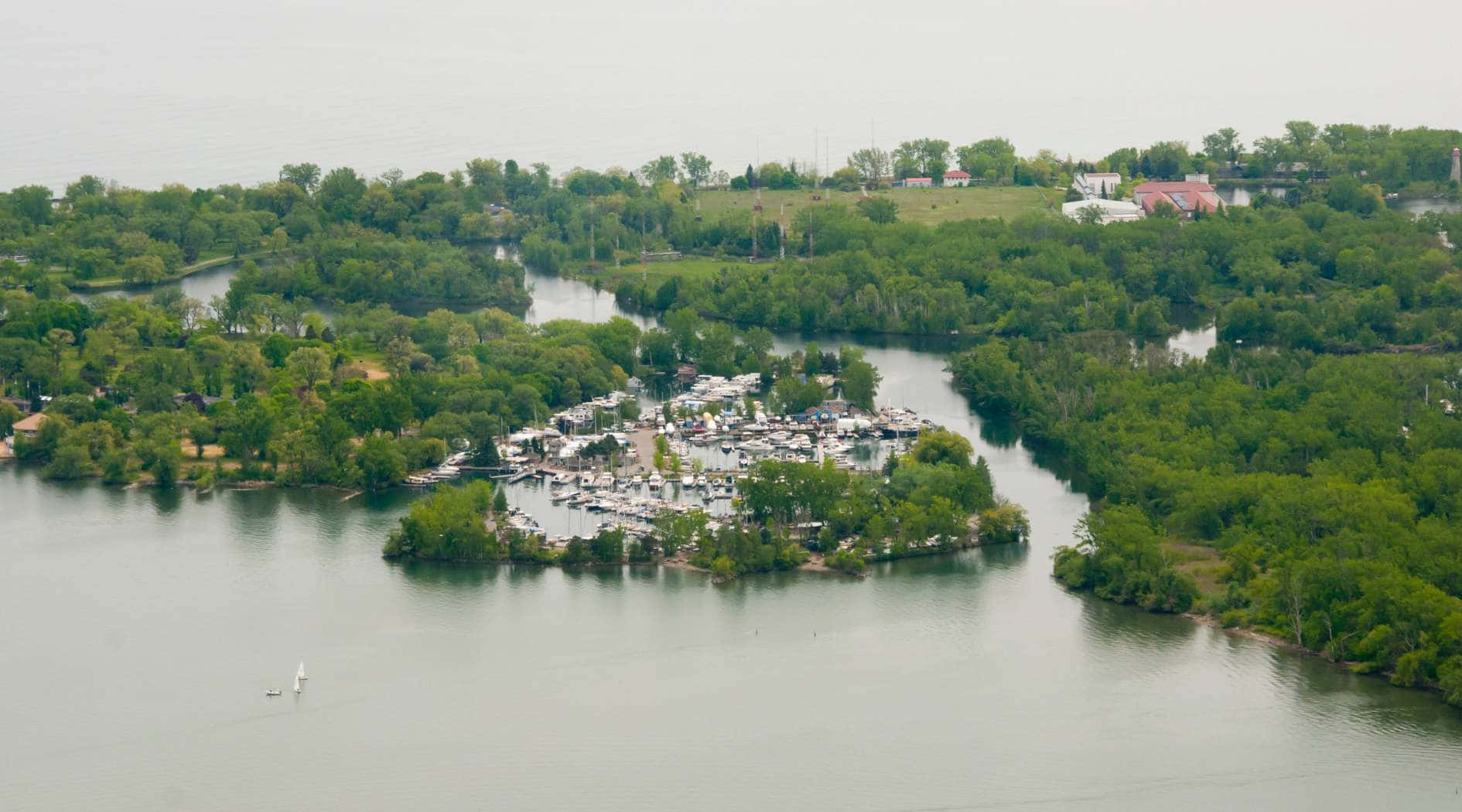 Luchtfoto Van De Toronto Eiland Marina Achtergrond