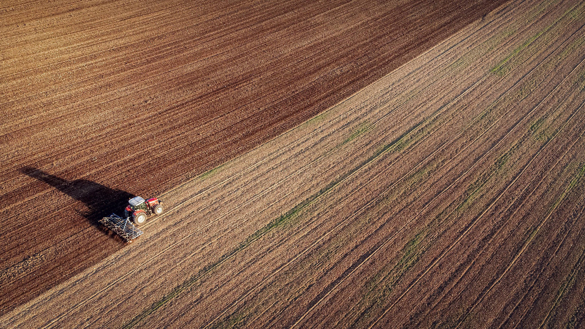 Aerial View Of Tractor On The Field Wallpaper