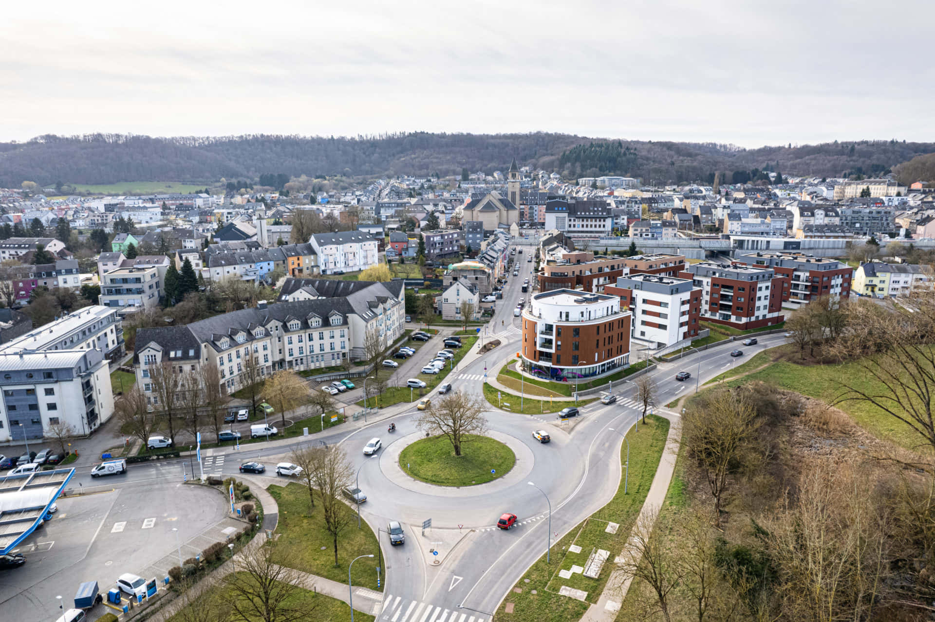 Aerial View Schifflange Town Center Luxembourg Wallpaper