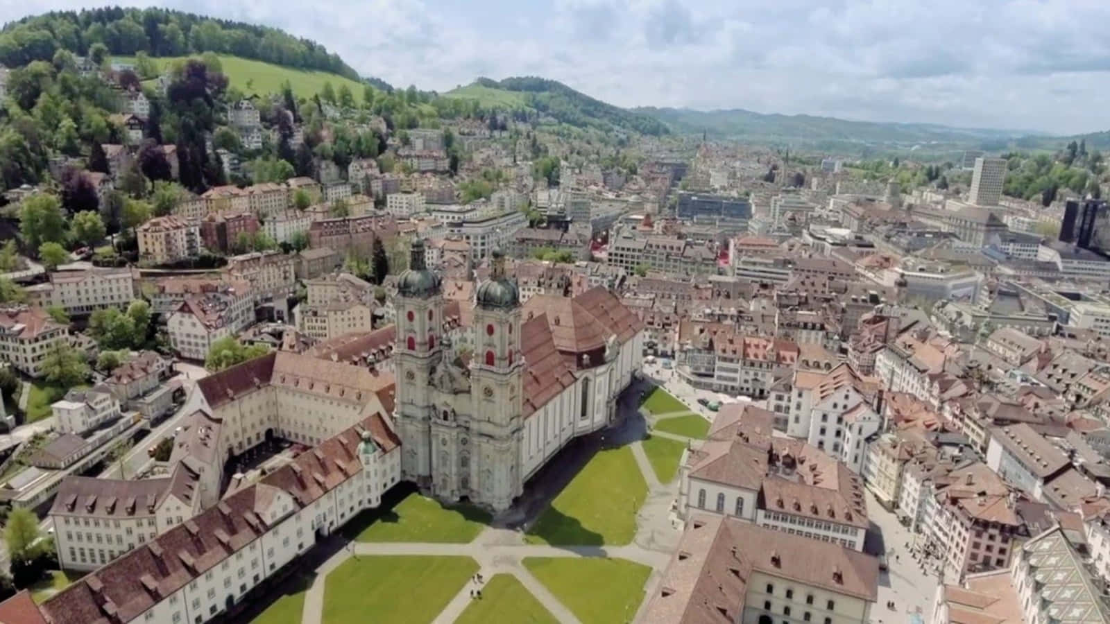 Aerial View St Gallen Abbeyand Cityscape Wallpaper