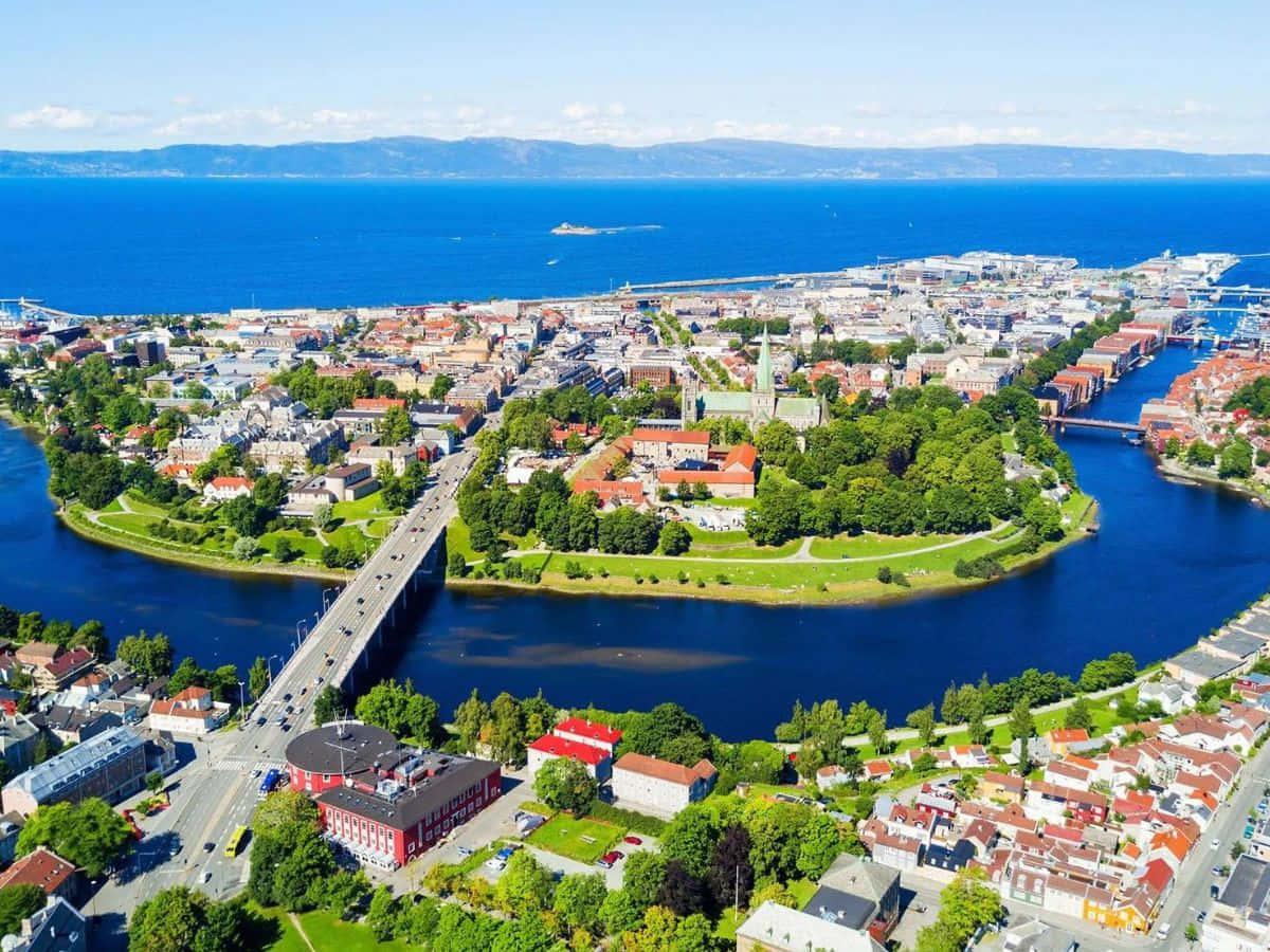 Aerial View Trondheim Norway Wallpaper