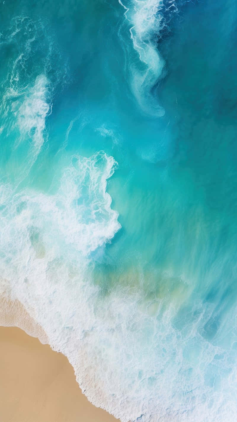 Aerial View Turquoise Waves Crashing Beach Wallpaper