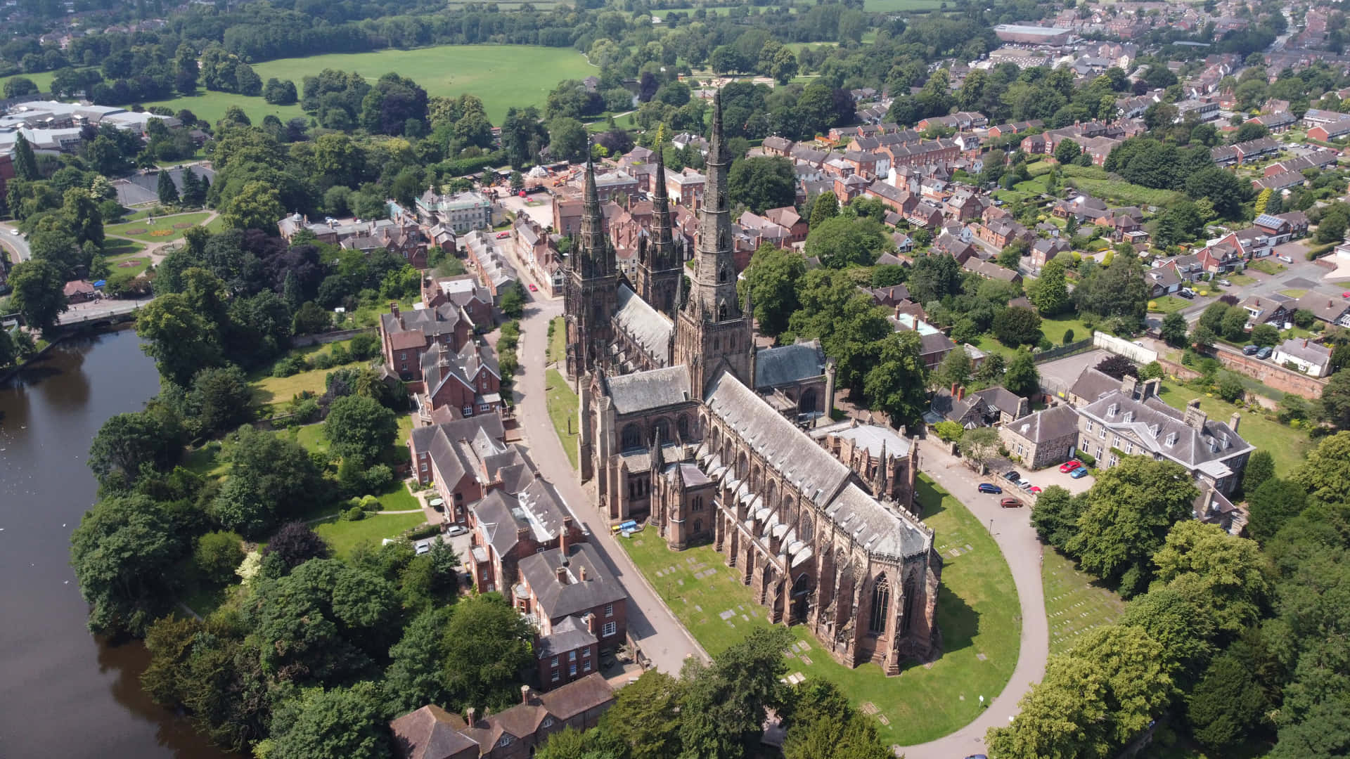 Aerial Viewof Lichfield Cathedraland Surroundings Wallpaper