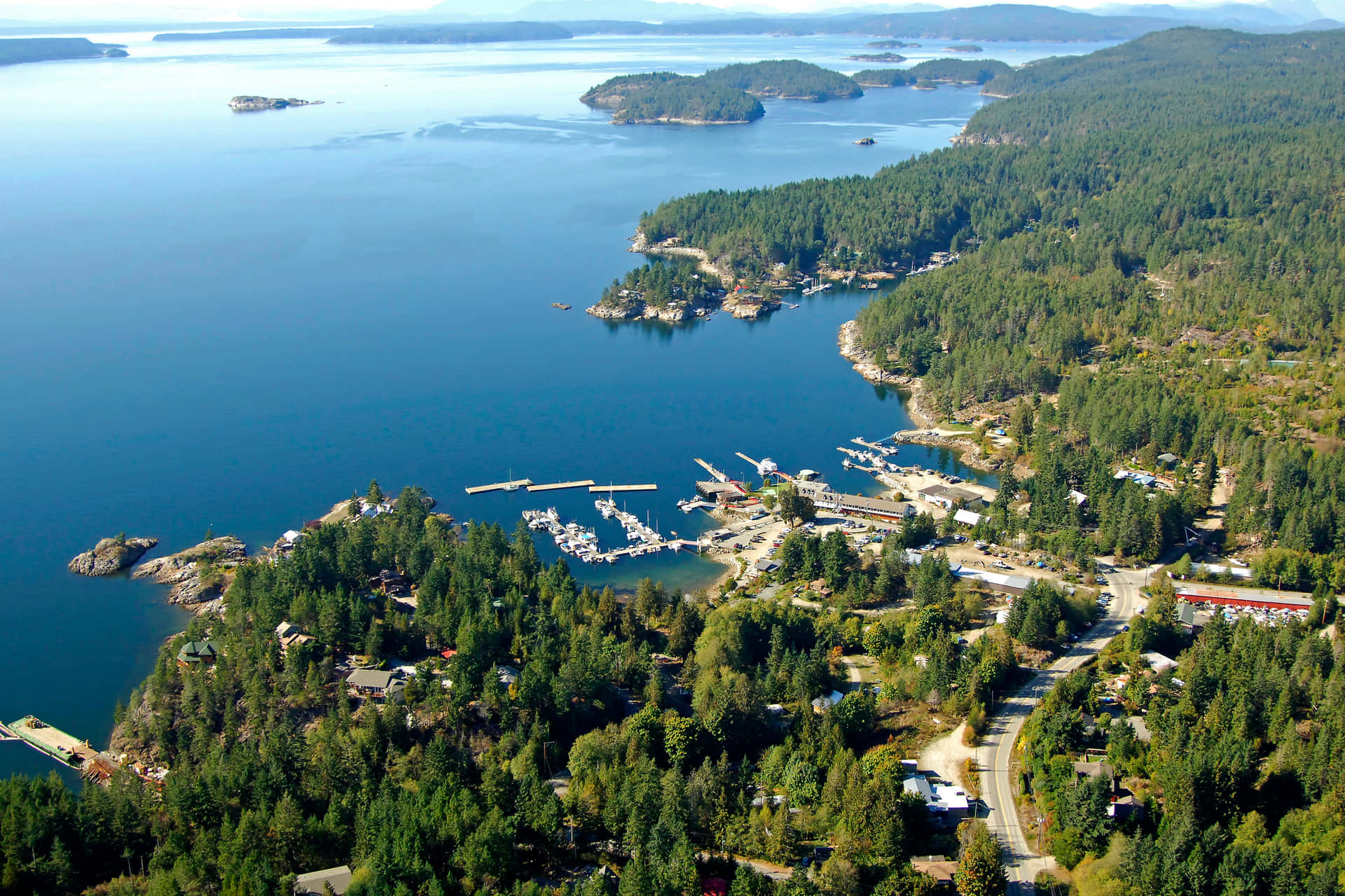 Aerial Viewof Lund Harbor British Columbia Wallpaper
