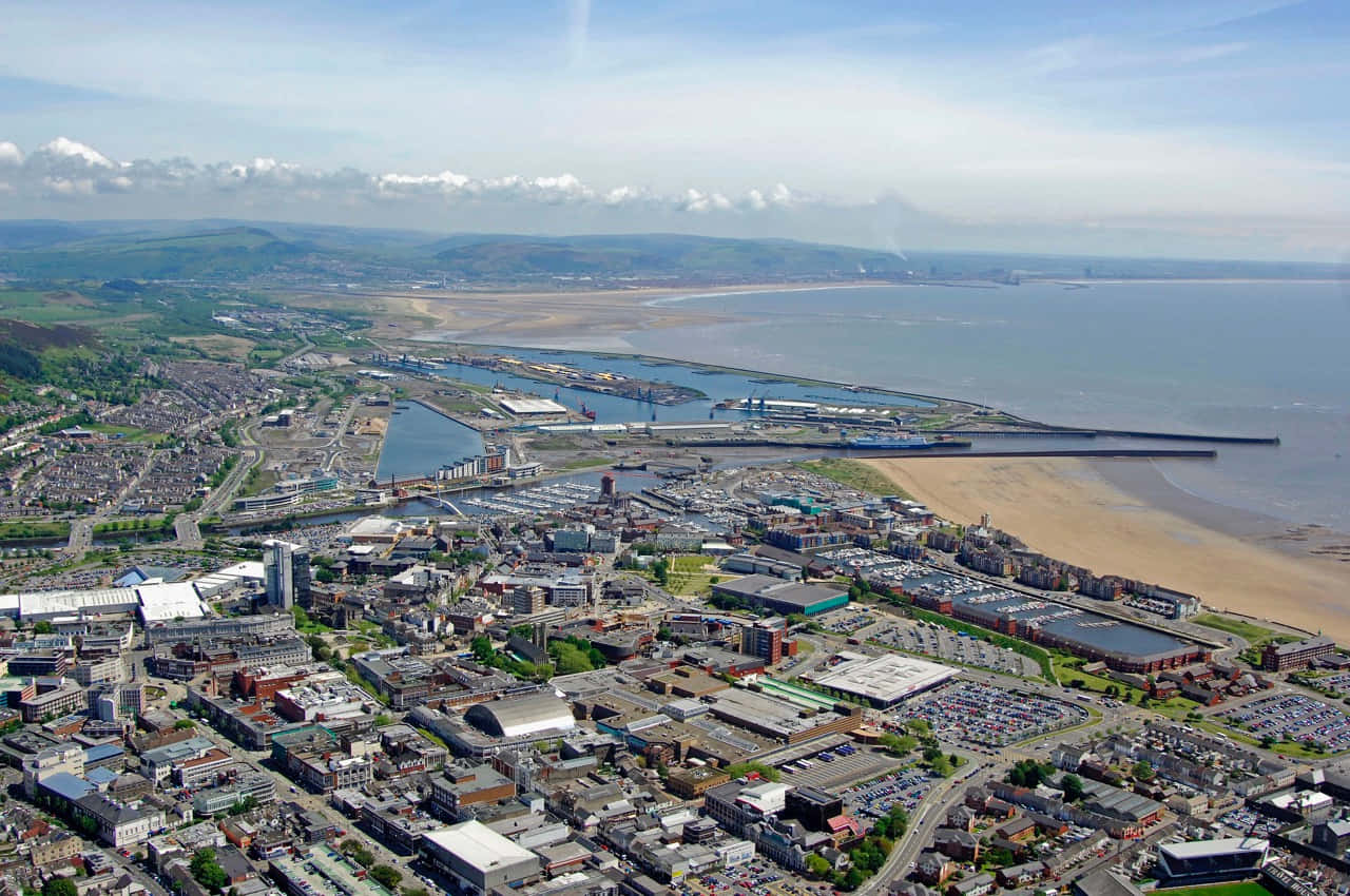 Aerial Viewof Swansea Cityscape Wallpaper