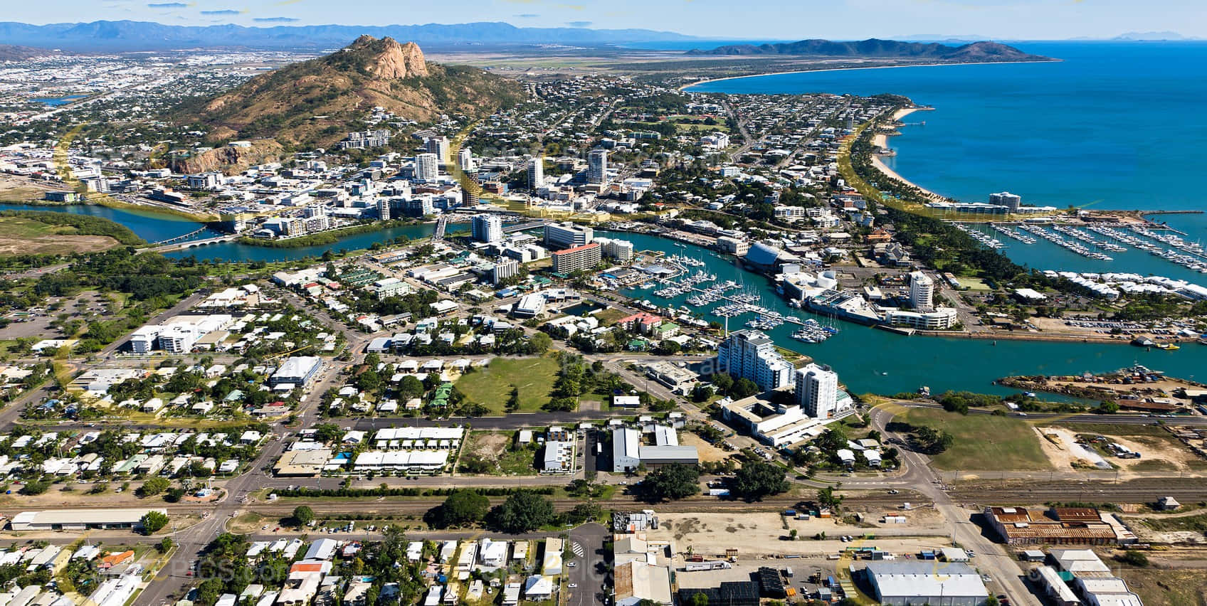 Aerial Viewof Townsville Cityscapeand Coastline Wallpaper