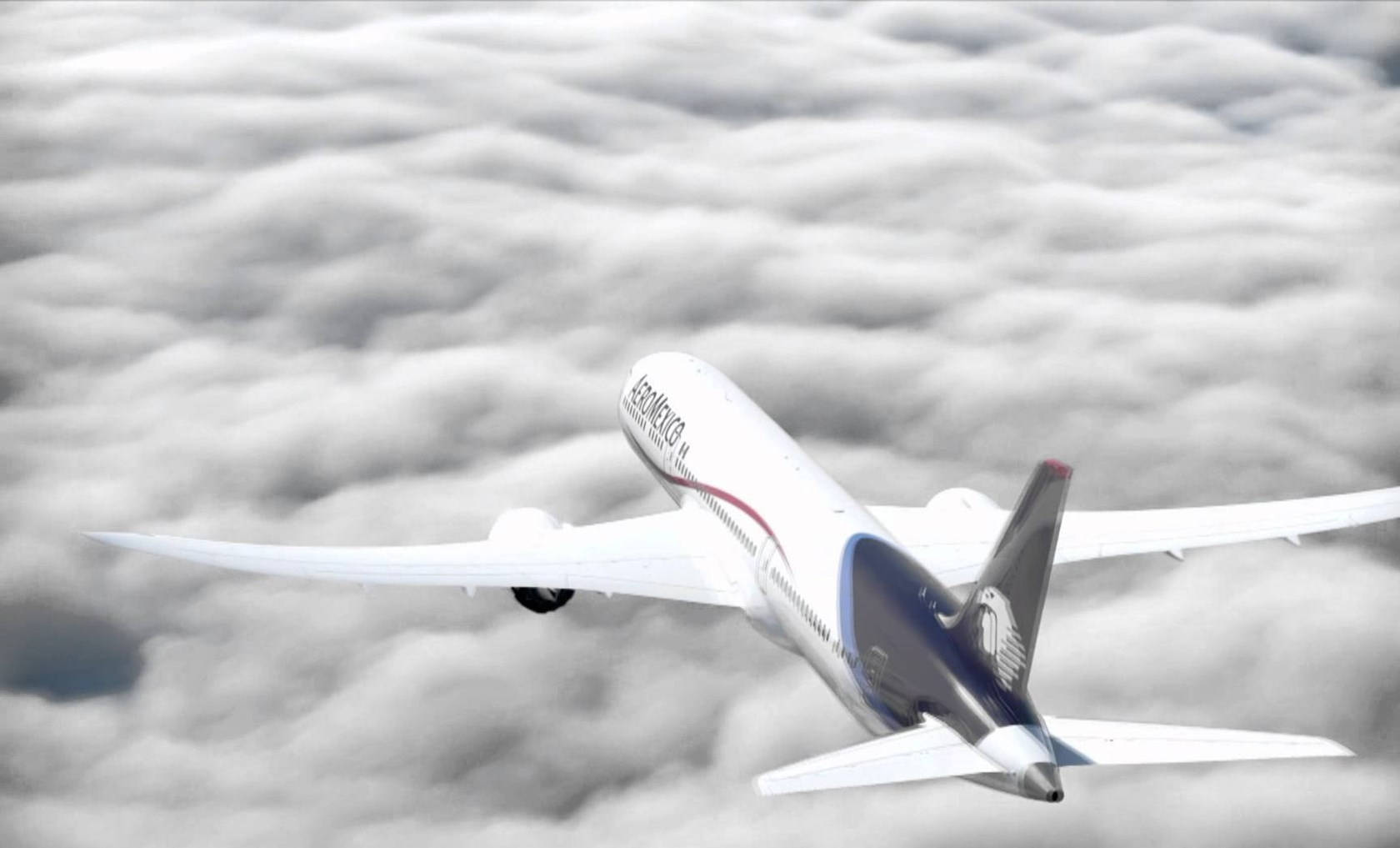 Aeroméxicoboeing 787-9 Dreamliner Volando Sobre Nubes Grises. Fondo de pantalla