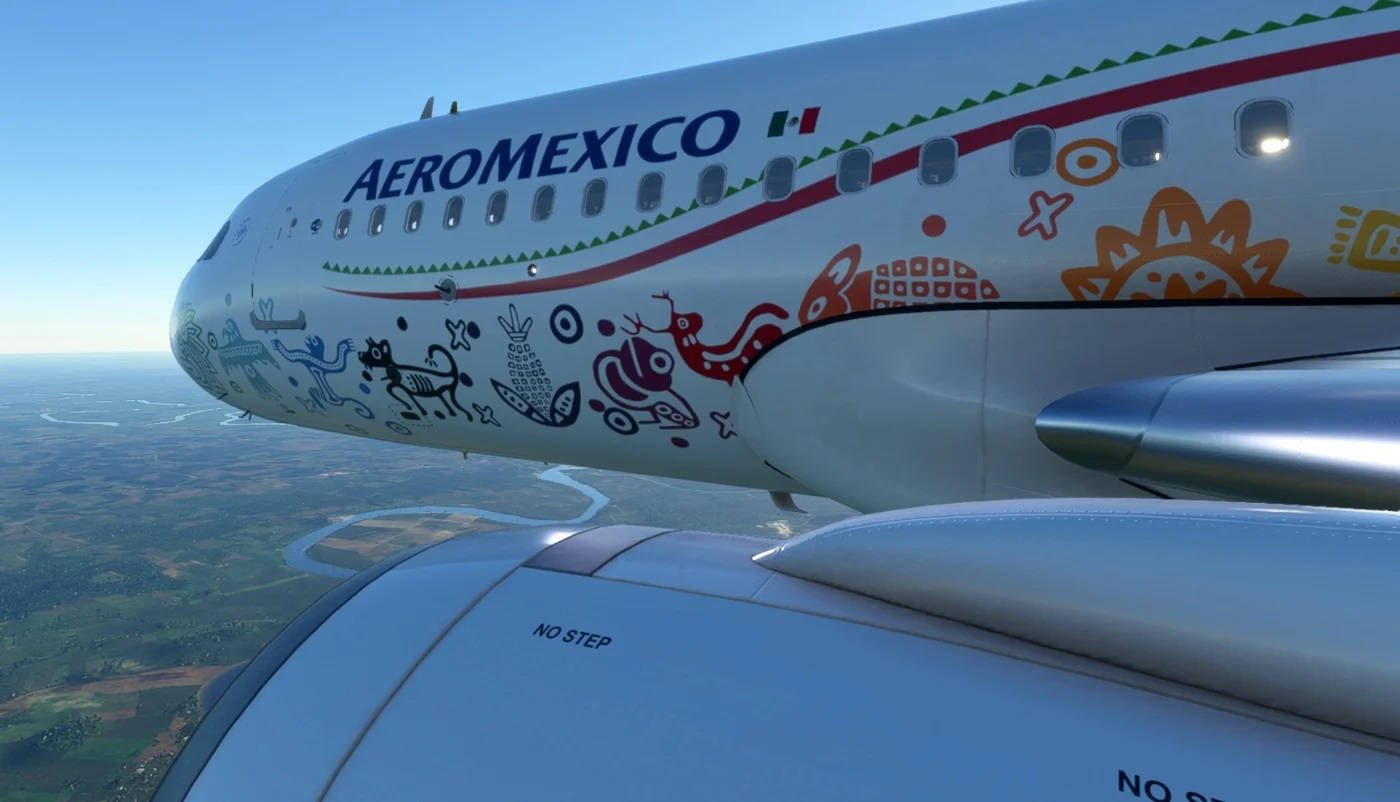 Aeromexico Boeing 787-9 Dreamliner Side Angle Shot – Blå Baggrund. Wallpaper