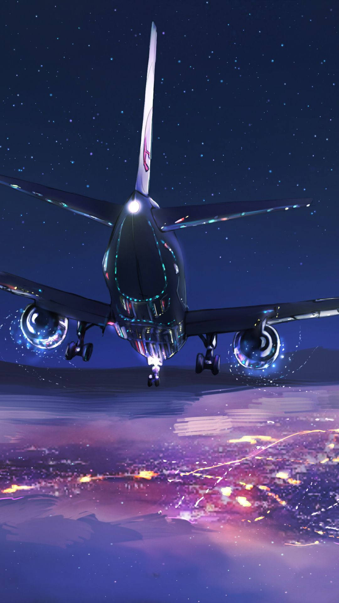 Aeroplane Starry Night View Wallpaper
