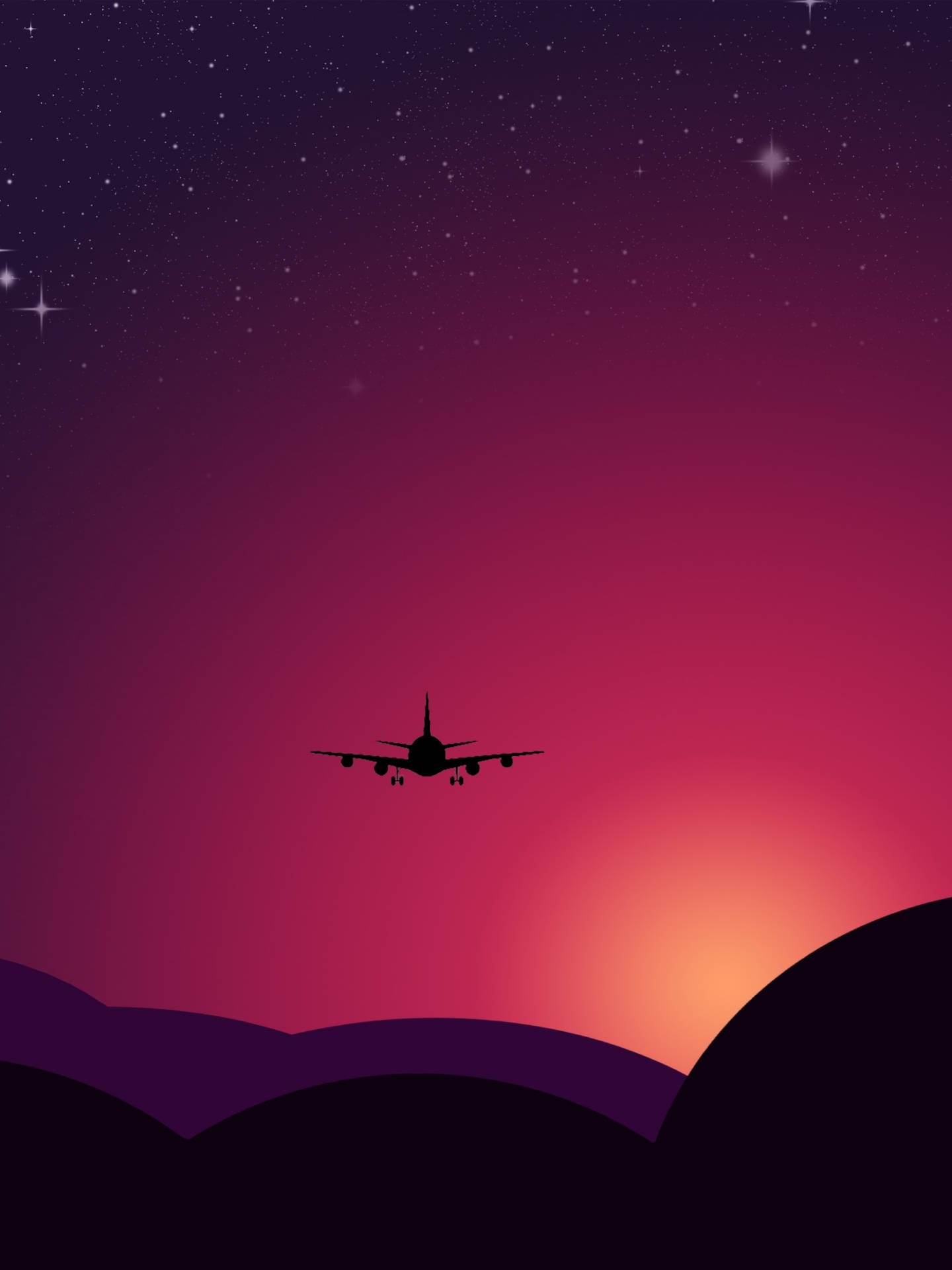 Aeroplane Starry Sunset Wallpaper