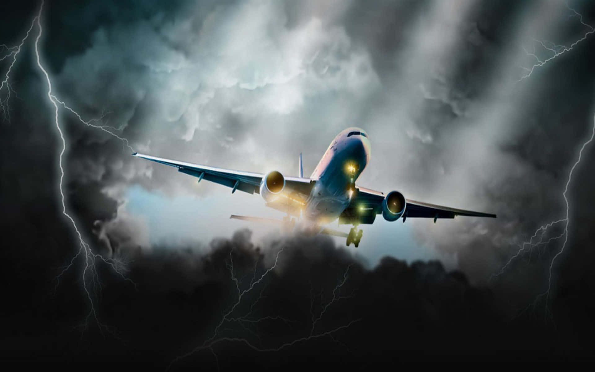 A Plane Flying Through A Stormy Sky