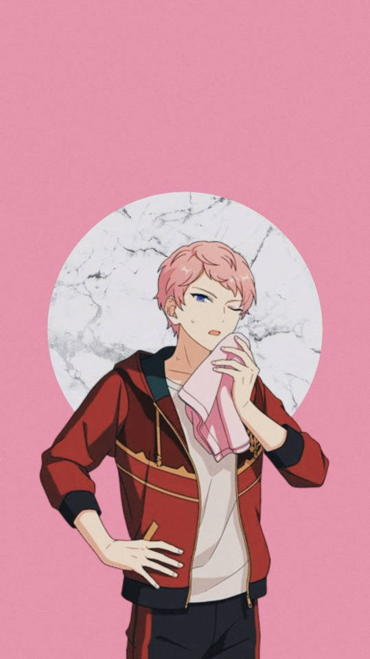 Æstetisk Anime Dreng Pink Baggrund Wallpaper